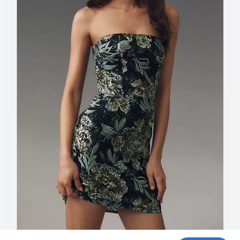 Dress the Population Strapless Black and Green Floral Dress